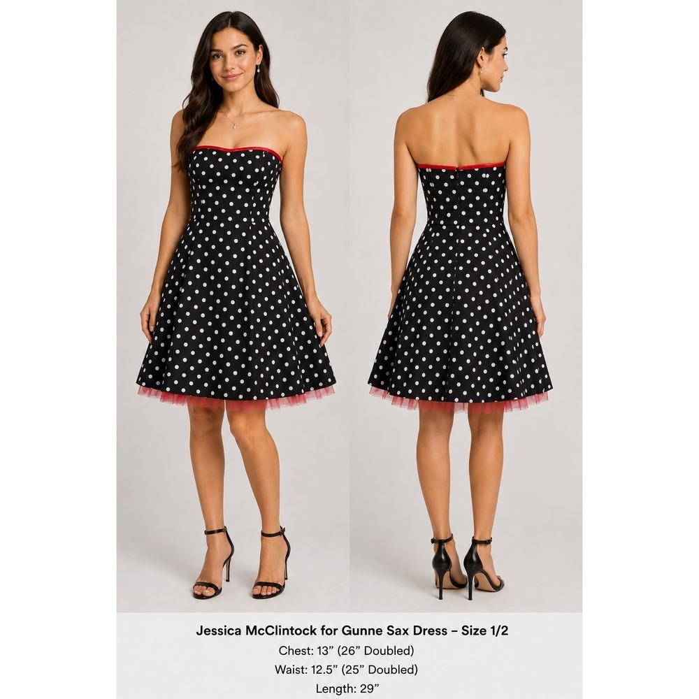 Vintage Jessica McClintock for Gunne Sax‎ Red Rockabilly Polka Dot Dress sz 1-2